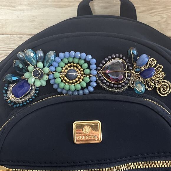 Womens Fancy MiniBackpack Navy Beaded Small Jeweled Purse Rare Crystals Stunning - Picture 4 of 10